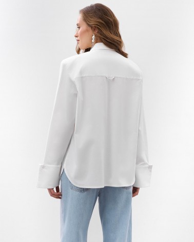 Біла сорочка з широкими манжетами та поясом FASHIONISTA