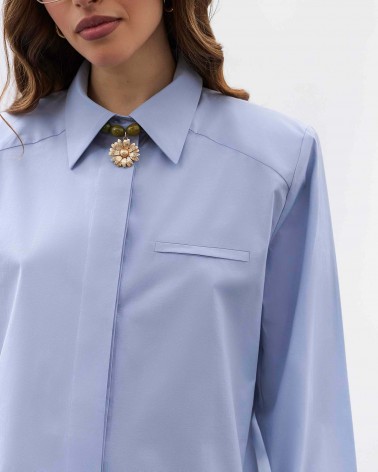 Блакитна сорочка з широкими манжетами та поясом FASHIONISTA