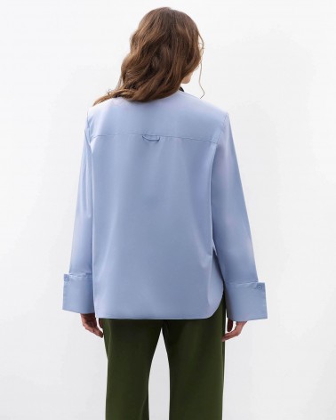 Блакитна сорочка з широкими манжетами та поясом FASHIONISTA