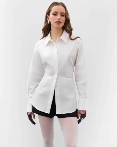 Біла сорочка приталена з зав'язкою FASHIONISTA