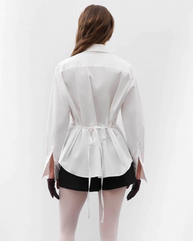 Біла сорочка приталена з зав'язкою FASHIONISTA