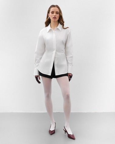 Біла сорочка приталена з зав'язкою FASHIONISTA