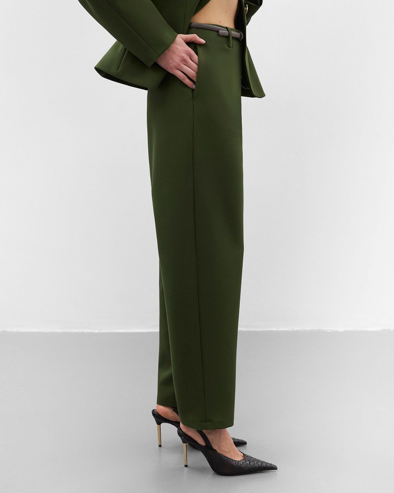 Темно-оливкові штани Eclat о-силуету Regular FASHIONISTA