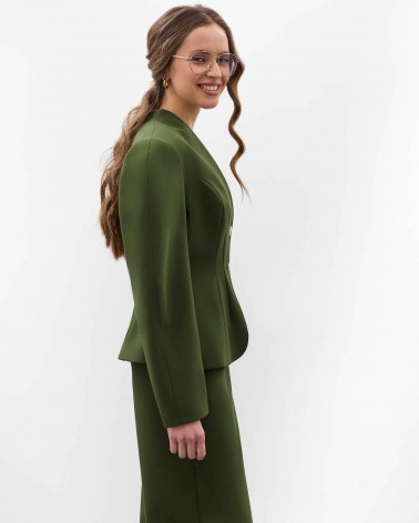 Темно-оливковий жакет з акцентними плечима та відстрочками на талії FASHIONISTA