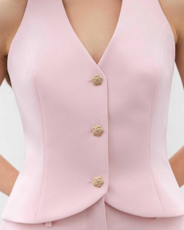 Рожевий жилет приталеного крою з коміром хальтер FASHIONISTA