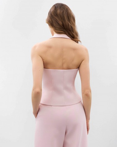 Рожевий жилет приталеного крою з коміром хальтер FASHIONISTA