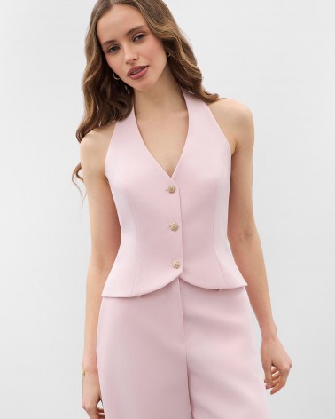 Рожевий жилет приталеного крою з коміром хальтер FASHIONISTA