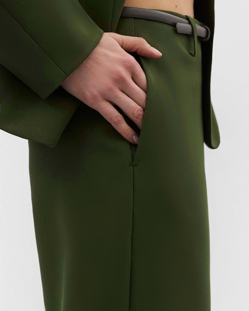 Темно-оливкові штани Eclat о-силуету Long FASHIONISTA