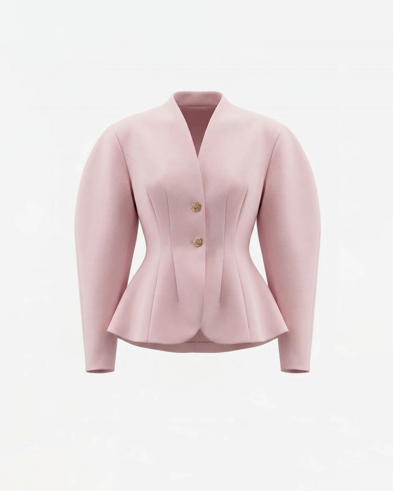 Рожевий жакет з акцентними плечима та відстрочками на талії FASHIONISTA