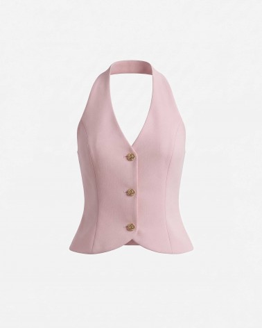 Рожевий жилет приталеного крою з коміром хальтер FASHIONISTA
