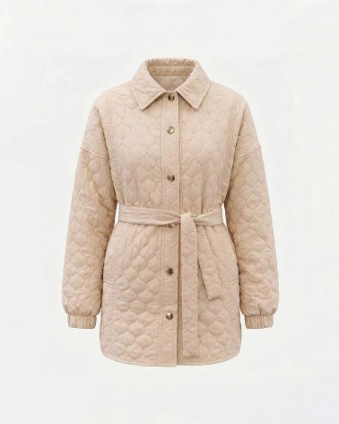 Світло-бежева стьобана сорочка Bubble з поясом FASHIONISTA