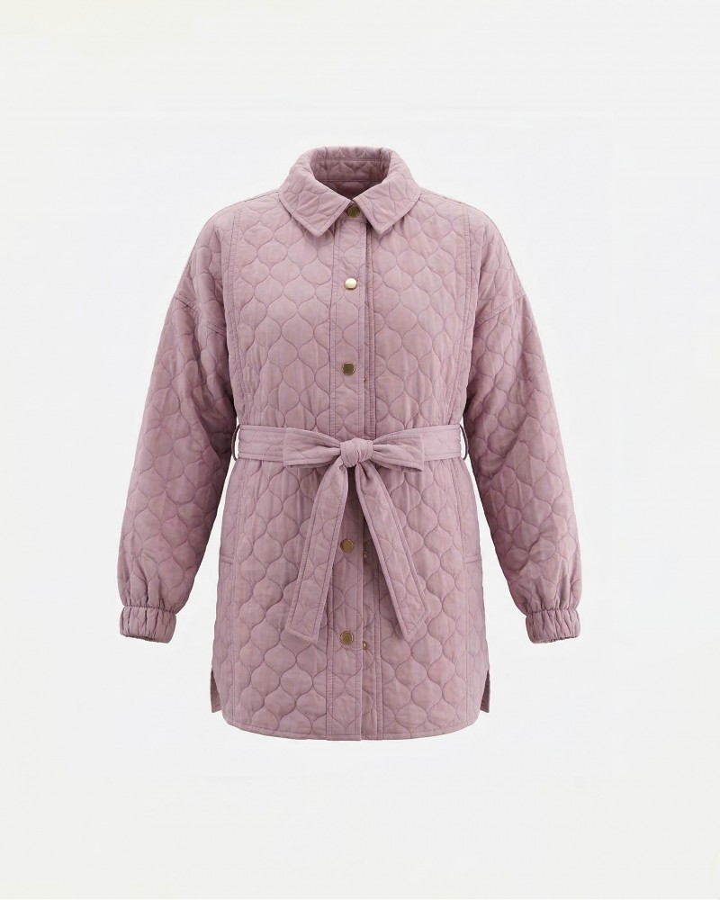 Лілова стьобана сорочка Bubble з поясом FASHIONISTA