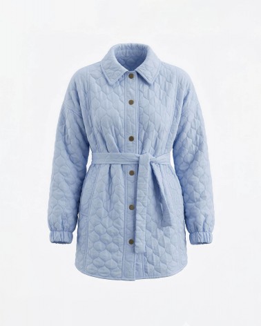 Блакитна стьобана сорочка Bubble з поясом FASHIONISTA