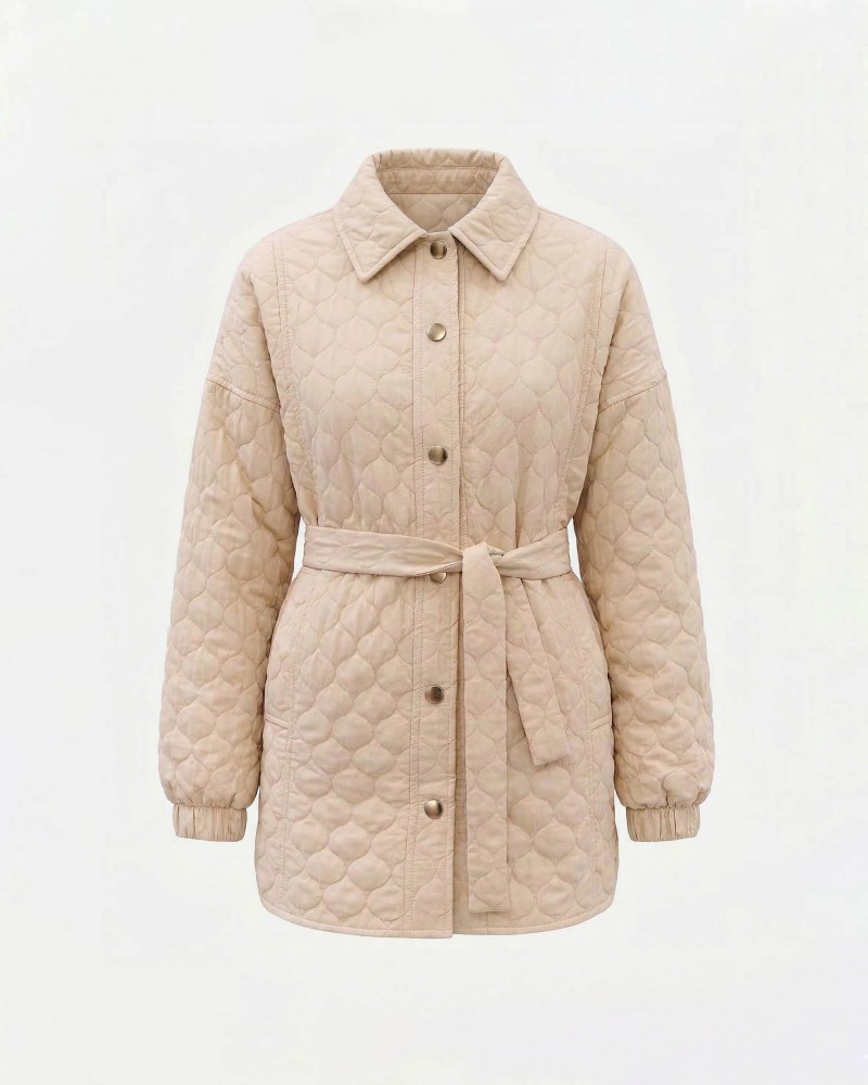 Світло-бежева стьобана сорочка Bubble з поясом FASHIONISTA