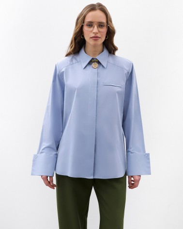 Блакитна сорочка з широкими манжетами та поясом FASHIONISTA