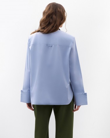 Блакитна сорочка з широкими манжетами та поясом FASHIONISTA