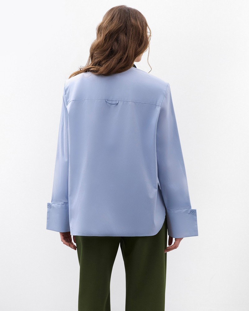 Блакитна сорочка з широкими манжетами та поясом FASHIONISTA