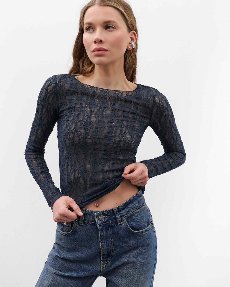 Темно-сірий мереживний лонгслів FASHIONISTA