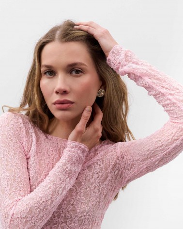 Рожевий мереживний лонгслівFASHIONISTA