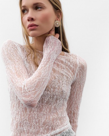 Білий мереживний лонгслівFASHIONISTA