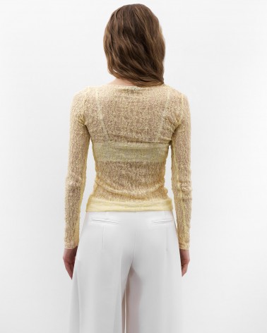 Жовтий мереживний лонгслів FASHIONISTA