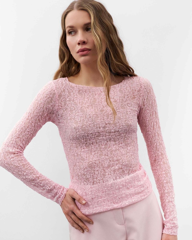 Рожевий мереживний лонгслівFASHIONISTA