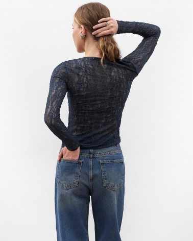 Темно-сірий мереживний лонгслів FASHIONISTA