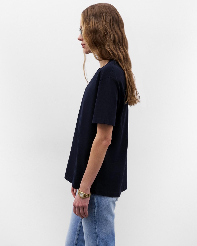 Темно-синя футболка вільного крою FASHIONISTA Темно-синя футболка вільного крою FASHIONISTA