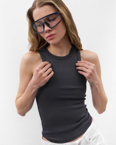 Темно-сіра майка з вирізом halter FASHIONISTA