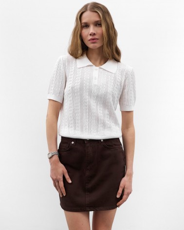 Біла футболка з коміром-поло FASHIONISTA