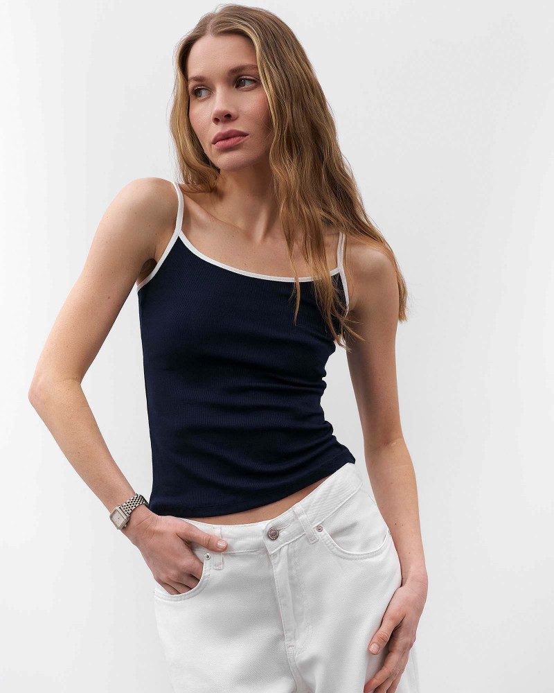 Темно-синя майка з контрастною окантовкою FASHIONISTA