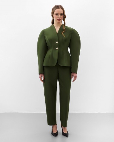 Темно-оливкові штани Eclat о-силуету Long FASHIONISTA