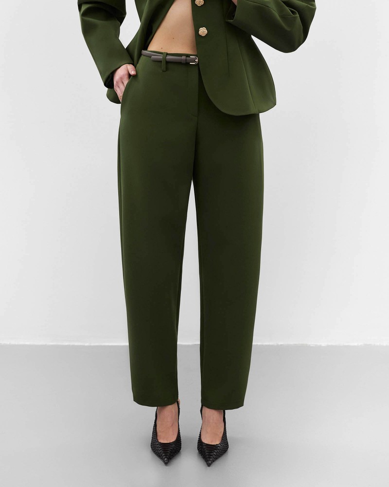 Темно-оливкові штани Eclat о-силуету Long FASHIONISTA