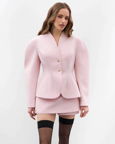 Рожевий жакет з акцентними плечима та відстрочками на талії FASHIONISTA