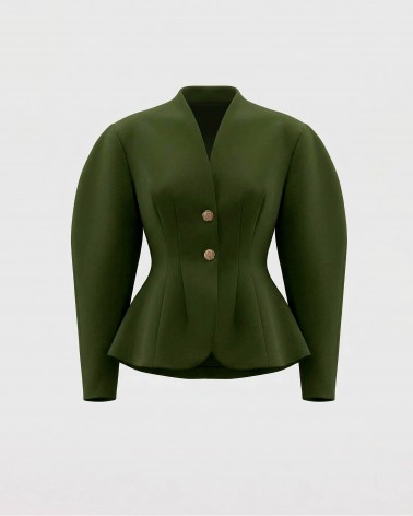 Темно-оливковий жакет з акцентними плечима та відстрочками на талії FASHIONISTA