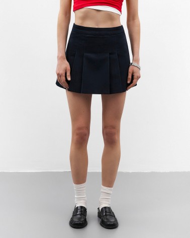Темно-синя спідниця-шорти зі складками довжини міні FASHIONISTA