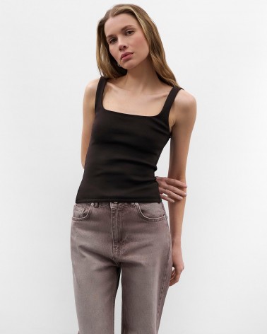 Темно-коричневий топ з прямокутним вирізом FASHIONISTA