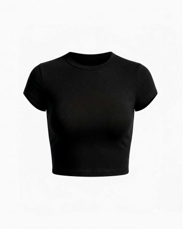 Чорна вкорочена футболка FASHIONISTA