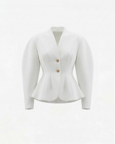 Молочний жакет з акцентними плечима та відстрочками на талії FASHIONISTA