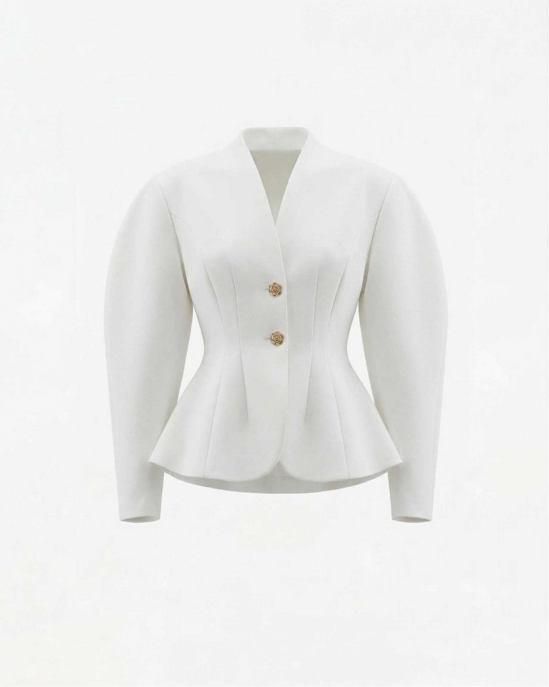 Молочний жакет з акцентними плечима та відстрочками на талії FASHIONISTA Молочний жакет з акцентними плечима та відстрочками на талії FASHIONISTA