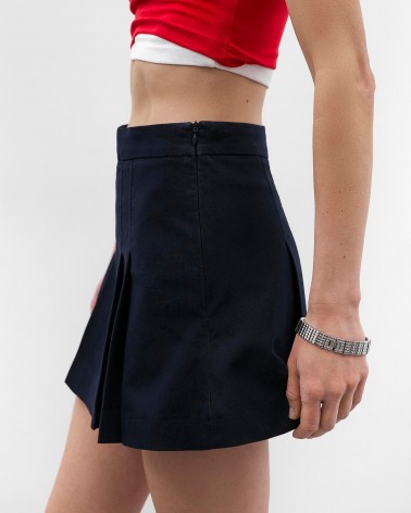 Темно-синя спідниця-шорти зі складками довжини міні FASHIONISTA