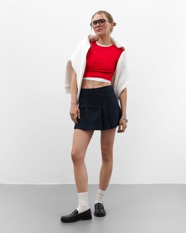 Темно-синя спідниця-шорти зі складками довжини міні FASHIONISTA