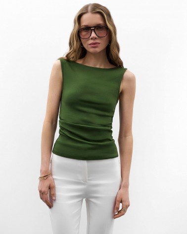 Темно-оливкова майка з драпіруванням FASHIONISTA