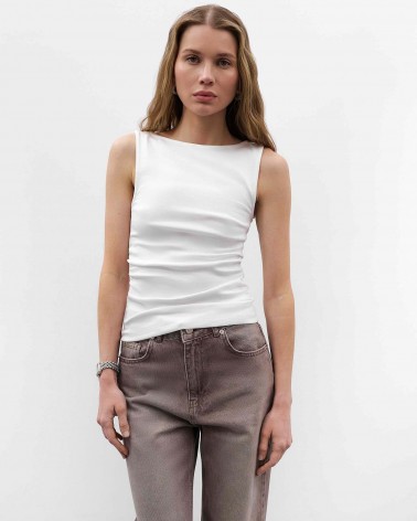 Біла майка з драпіруванням FASHIONISTA