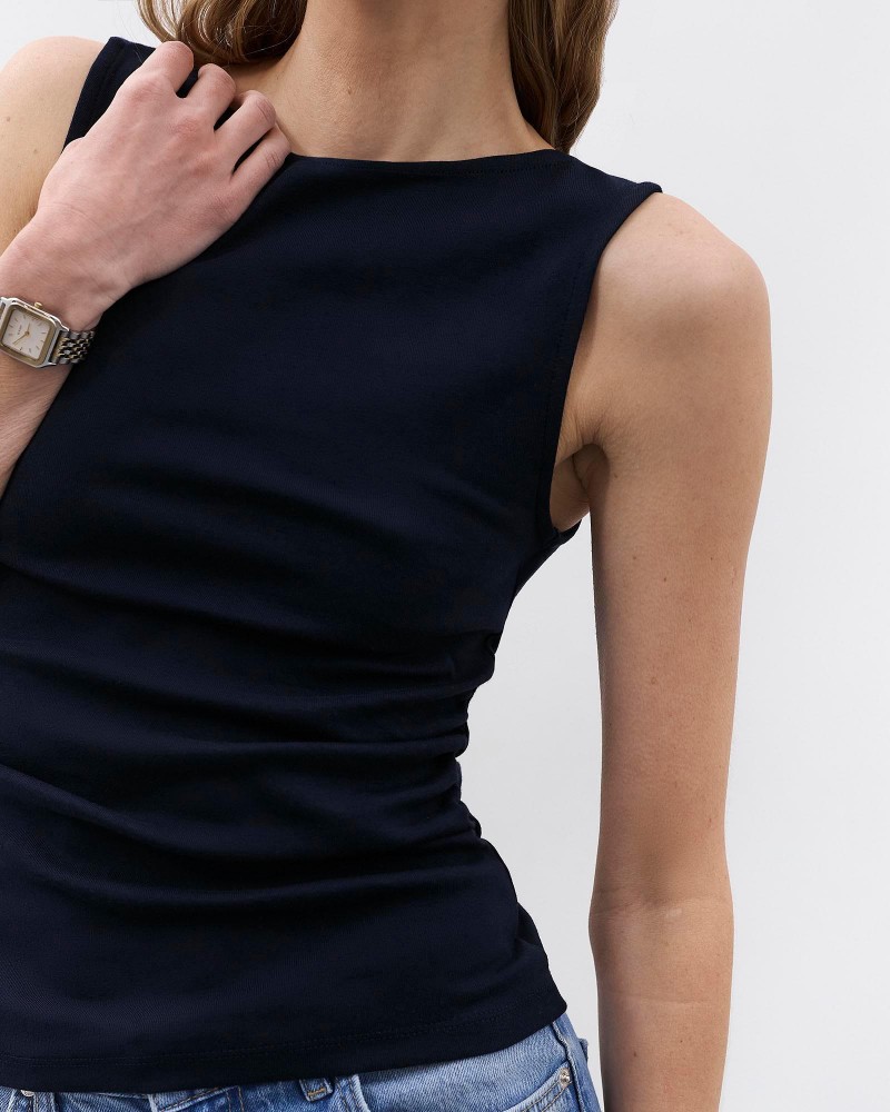 Темно-синя майка з драпіруванням FASHIONISTA Темно-синя майка з драпіруванням FASHIONISTA