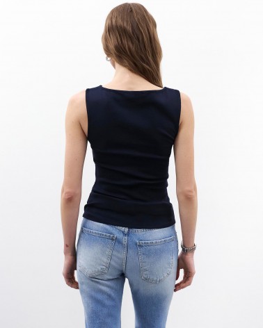 Темно-синя майка з драпіруванням FASHIONISTA