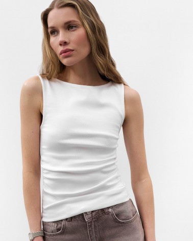 Біла майка з драпіруванням FASHIONISTA