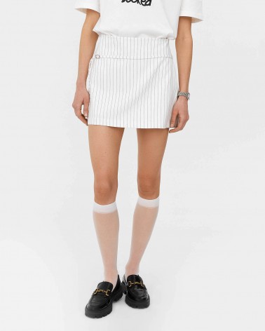 Біла спідниця-шорти у смужку з декоративним поясом FASHIONISTA