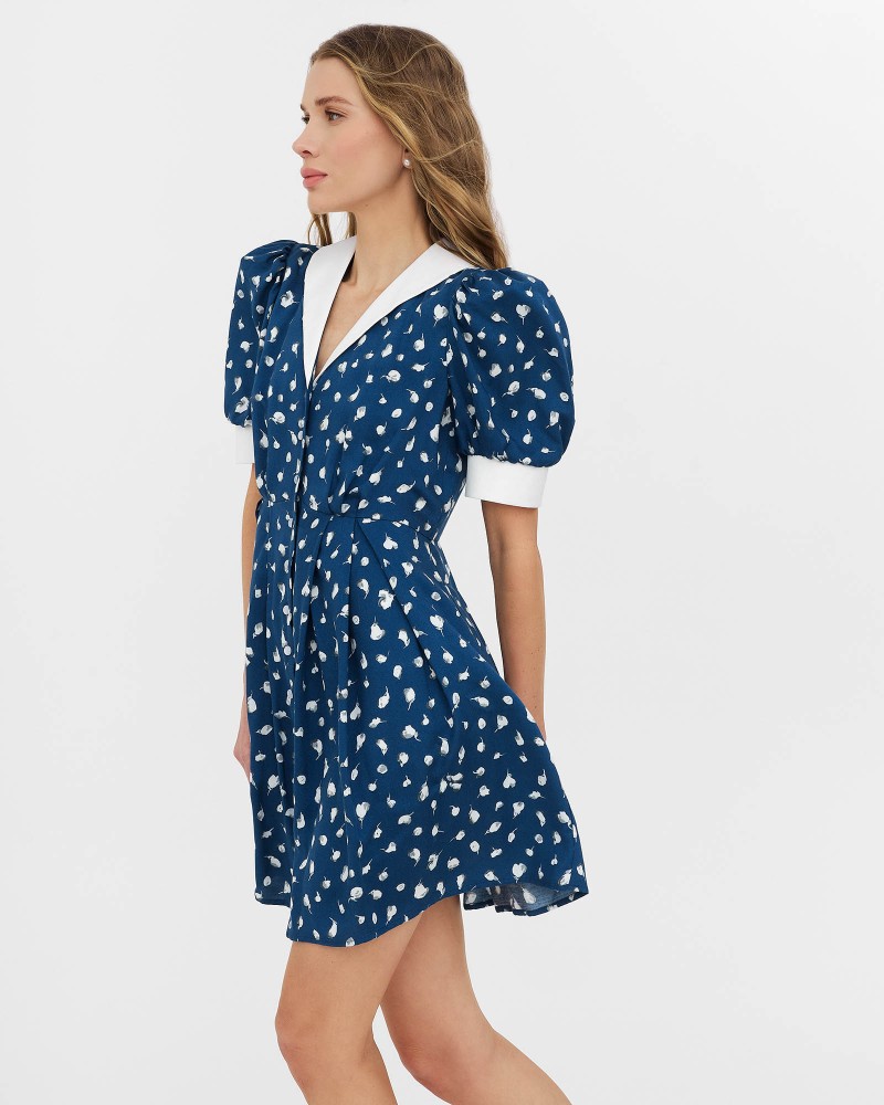 Синя сукня-сорочка з рослинним принтом FASHIONISTA