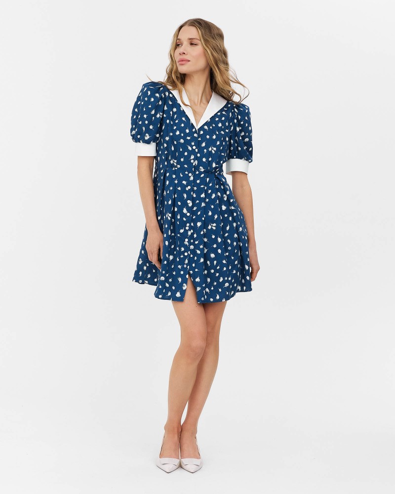 Синя сукня-сорочка з рослинним принтом FASHIONISTA